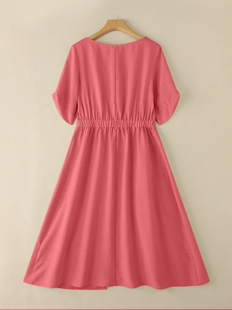 2025 VONDA Donne di Estate Eleganti Abiti Midi Manica 3/4 di Colore Solido Camicia Lunga Abiti Moda Casual Allentato Pieghettato Vestito Da Partito