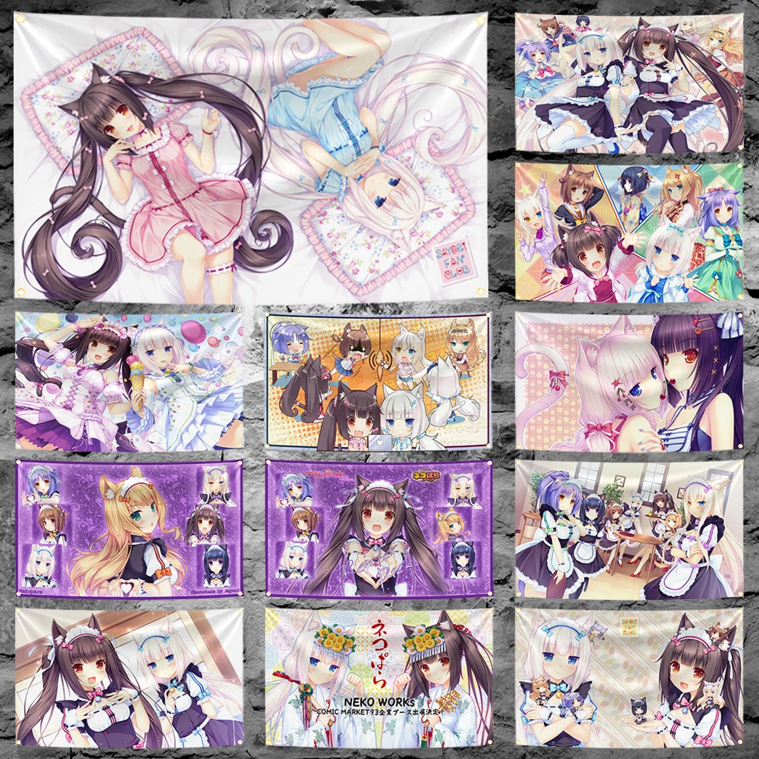 60x90cm 90x150cm 120x180cm Nekoparas Chocola & Vanilla Anime Flag Polyester Neko Girl Wall Tapestry
