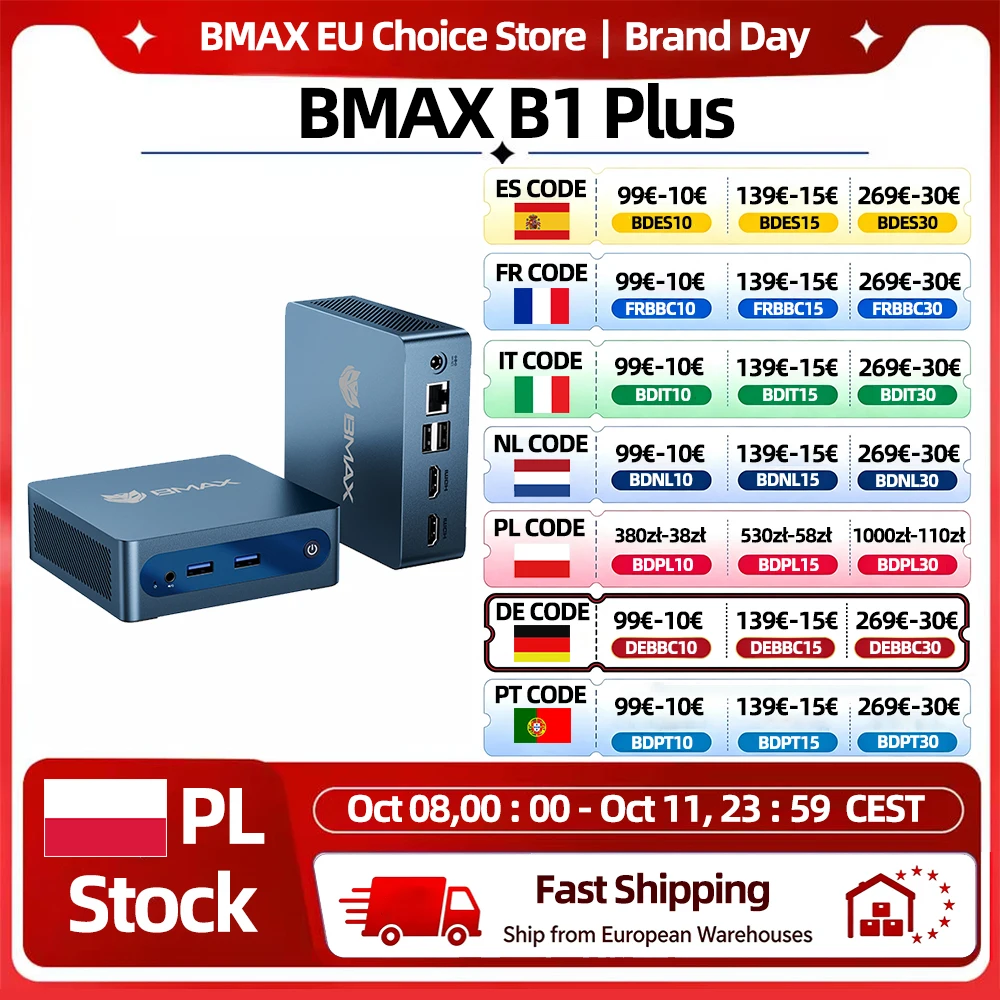 Bmax B1 Plus Windows 11 PC Intel J3355 6GB RAM 128GB ROM HDMI USB WLAN Unterstützt 4K@60Hz Intel HD Graphics 500 Mini-PC