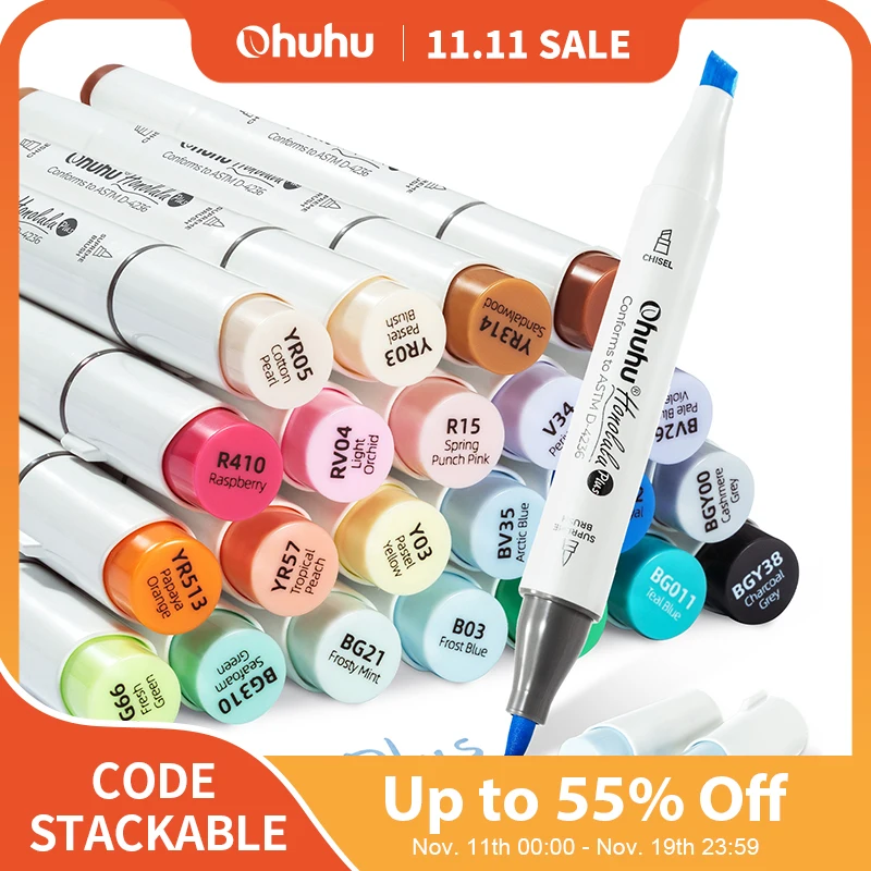 

Ohuhu Honolulu Plus 24 Colors Alcohol Markers Double Tipped Art Marker Set Refillable Marker Pen Coloring Illustrations Drawing