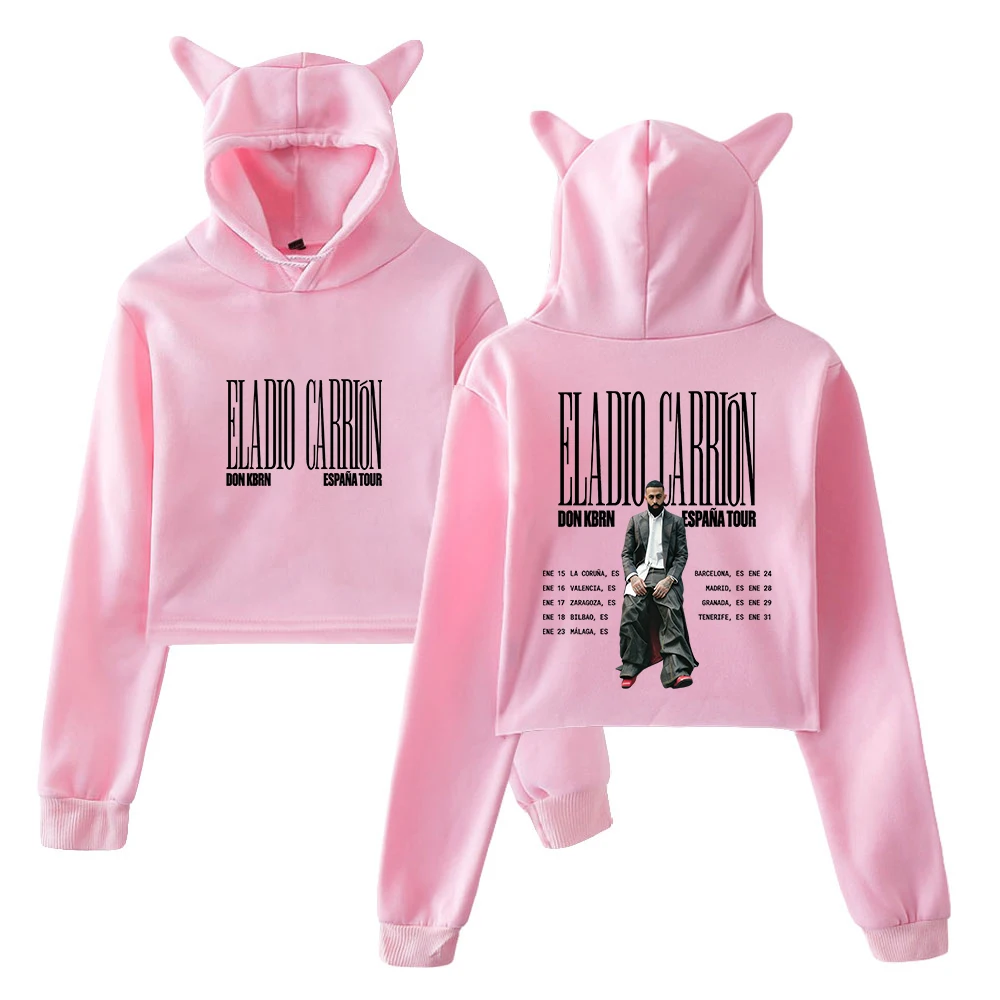 

Eladio Carrion Don Kbrn Tour 2026, толстовка с кошачьими ушками, толстовки с капюшоном, укороченный топ с длинными рукавами, женская одежда