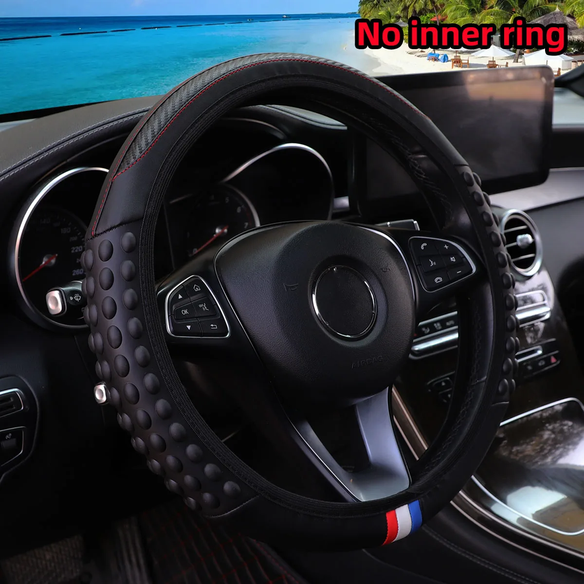 Automotive Products Carbon Tiny Silicone Massage Pellet Leather Steering Wheel Cover without Inner Ring Fits 14.5-15 Inches