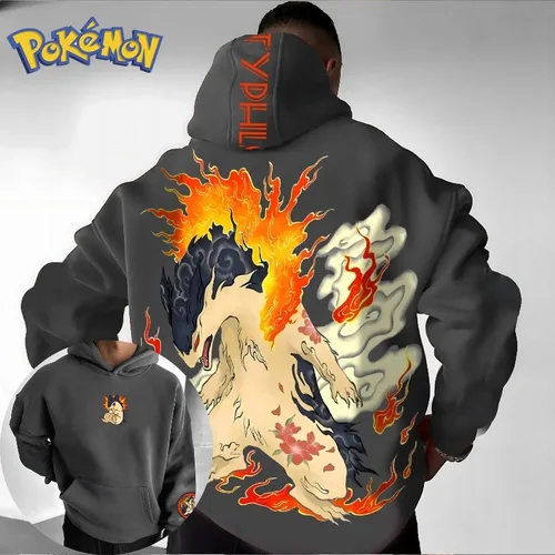 Otoño/Invierno nuevo Pokémon Anime Typhlosion Sudadera con capucha estampada para hombres y mujeres Y2K Harajuku talla grande Casual tendencia suéter Top
