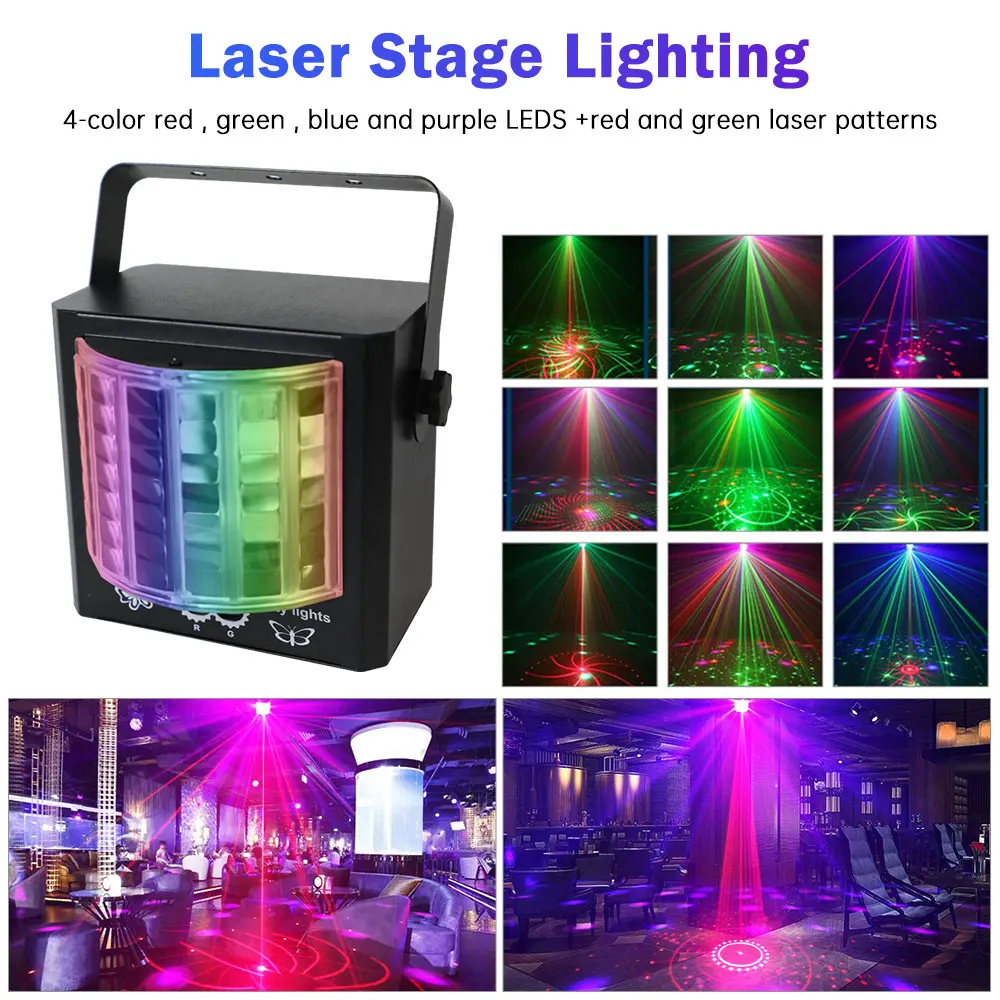 LED Laser Light USB Rechargeable Projector RGB DJ Disco Strobe Stage Effect Lamp with Remote Control for Wedding Holiday Party