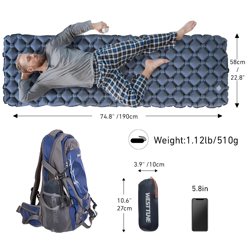 Outdoor Sleeping Pad Camping Inflatable Mattress Ultralight Air Cushion Travel Mat Folding Bed No Headrest For Travel Hiking