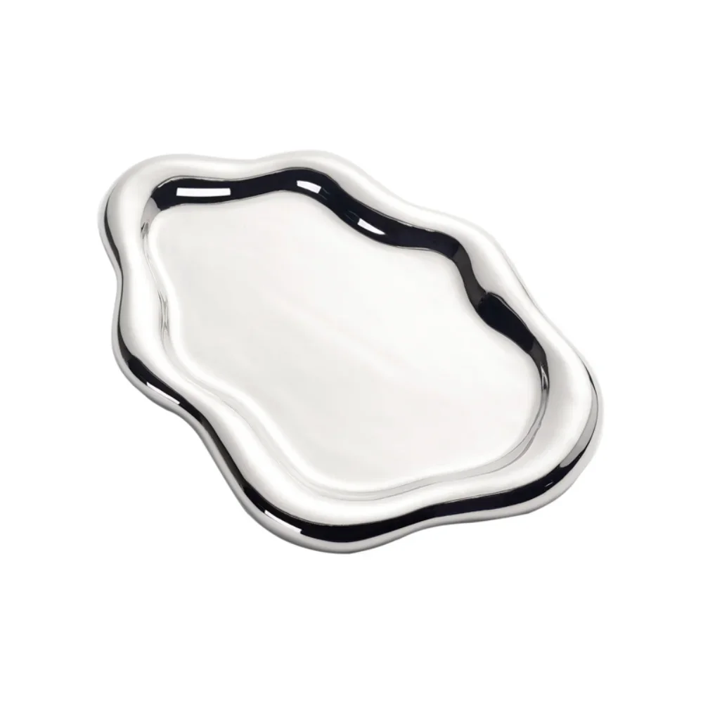 Ins Simple Storage Tray Silver Ceramic Jewelry Tray Decorative Tray Arrangement Creative Plating Jewellery Tray