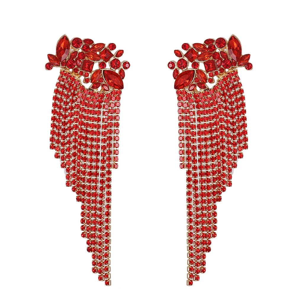 Wholesale Red Crystal Series Long Dangle Earrings for Women High-quality Rhinestone Pendant Luxury Wedding Jewelry Accessories