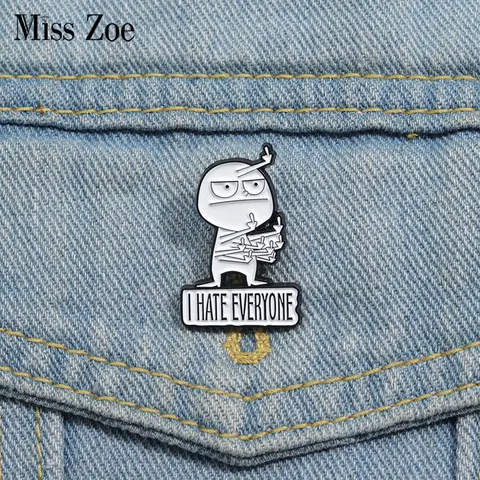 Emaille-Anstecknadeln „I Hate Everyone“, individuelle Stickman-Mittelfinger-Broschen, Anstecknadeln, Cartoon, lustiger Schmuck, Geschenk für Kinder und Freunde
