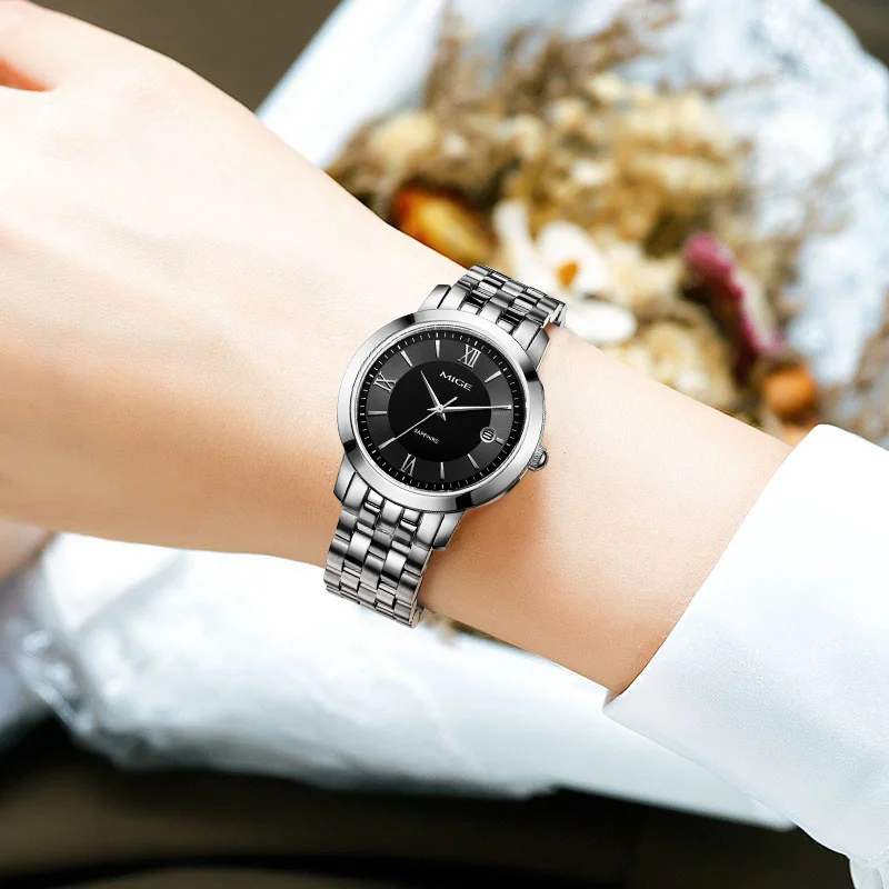 MIGE Original Miyota Fashion Watches for women Simple Classic Quartz Stainless Steel Wristwatches Calendar Sapphire waterproof