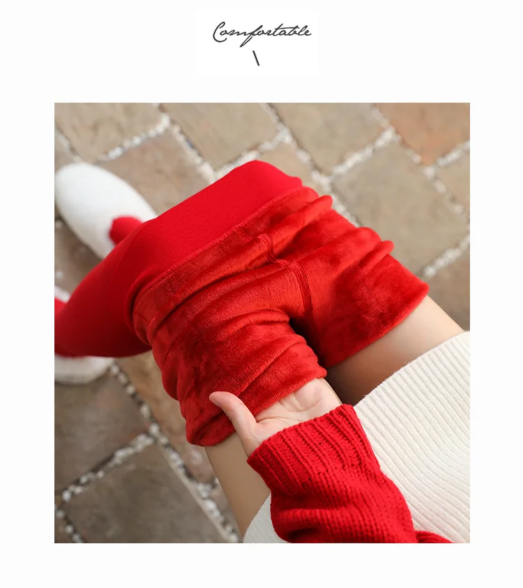 2023 neues Design Frauen rote Leggings Herbst Winter Plüsch verdickte Strumpfhosen tragen warme Hosen Benmingnian 160g 300g hohe Qualität – Detail 3