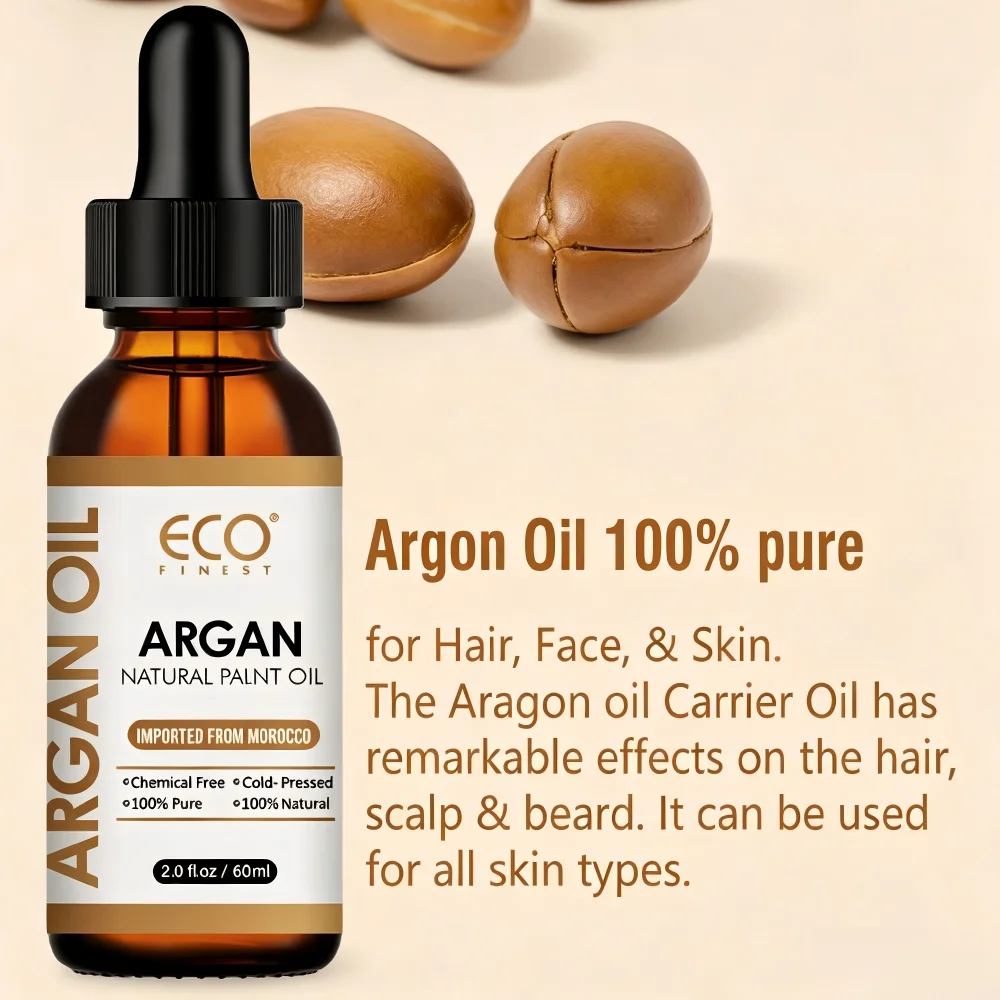 60ml Argan Oil Pure Natural Moroccan Multi Purpose Care For Hair Face Skin Beard Scalp Nourish Hydrate All Skin Types