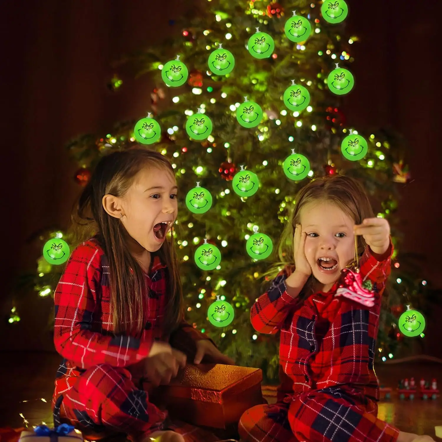 Decoración del día de Halloween, cadena de luces para fiesta, divertidas bolas verdes LEDGrinch, luces colgantes, lámparas de decoración de árbol de Navidad DIY para vacaciones