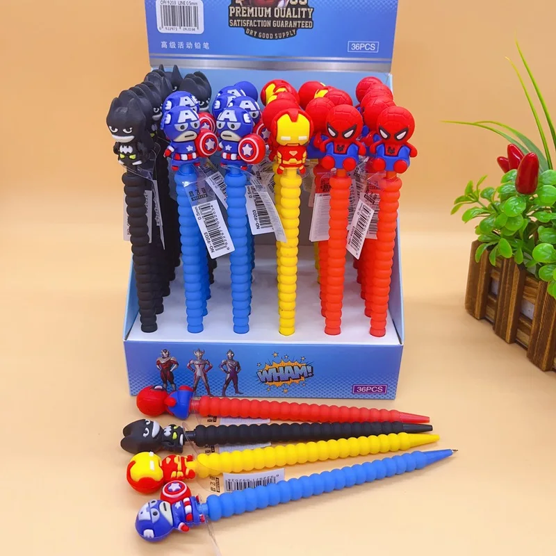 36pcs/lot Creative Marvel Hero Series Press Mechanical Pen Cute 0.5mm Pencil Promotional Gift Office School Supplies