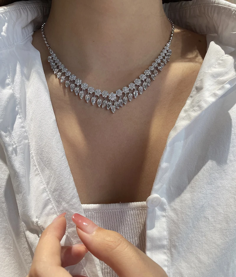 KUGG 100% 18K عقد ذهب أبيض فاخر أنيق نمط 8.20 قيراط قلادة الماس الطبيعي الحقيقي للنساء مجوهرات الحفلات العالية #6