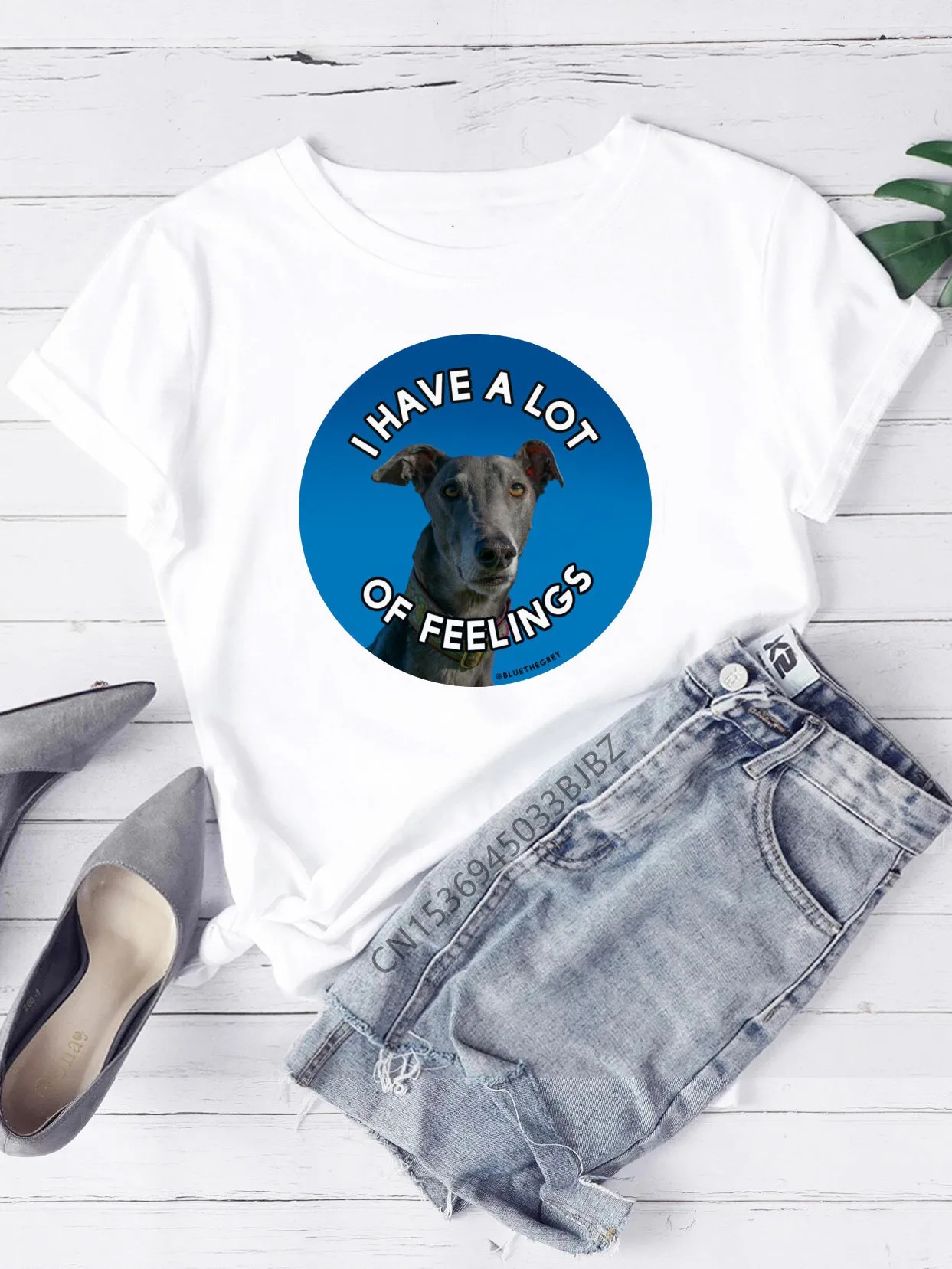 Greyhound Dog  Women Funny Print Ladies T-shirt Girl Y2K Basis O-collar White Shirt Short