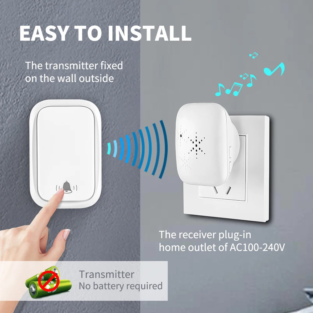 Outdoor Wireless For House Waterproof Doorbell No Battery Required Remote Control Ring Door Bell Self-powerd Door Bell