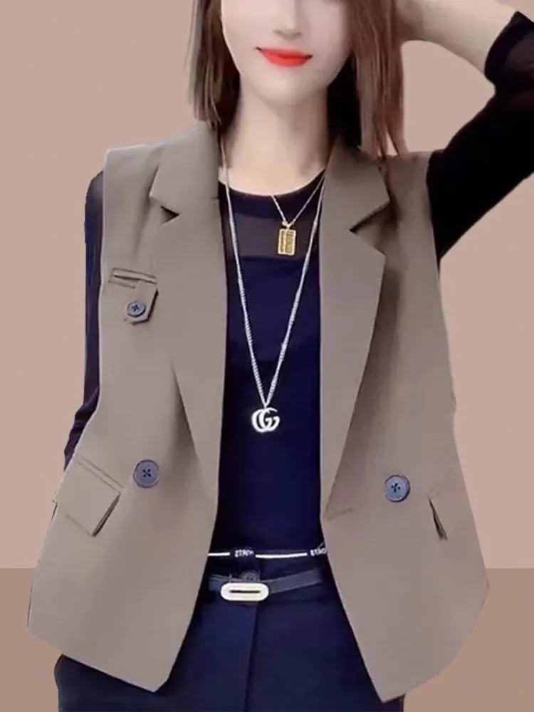 

Sli Women's Suit Vest Spring Autumn Faion Outerwear Trendy Small Size Jaet Versatile Square Collar One Button Pure Color