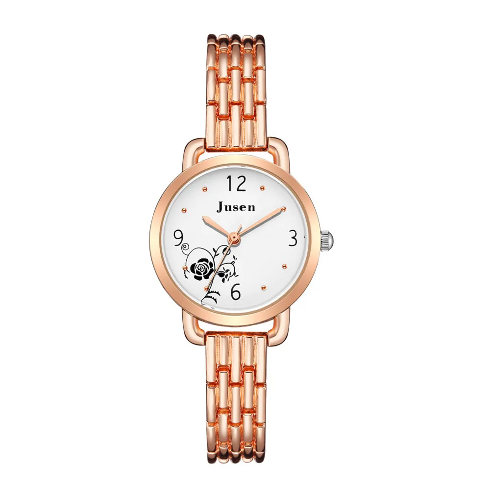 trendy romantic rose flower style steel bracelet quartz women watch