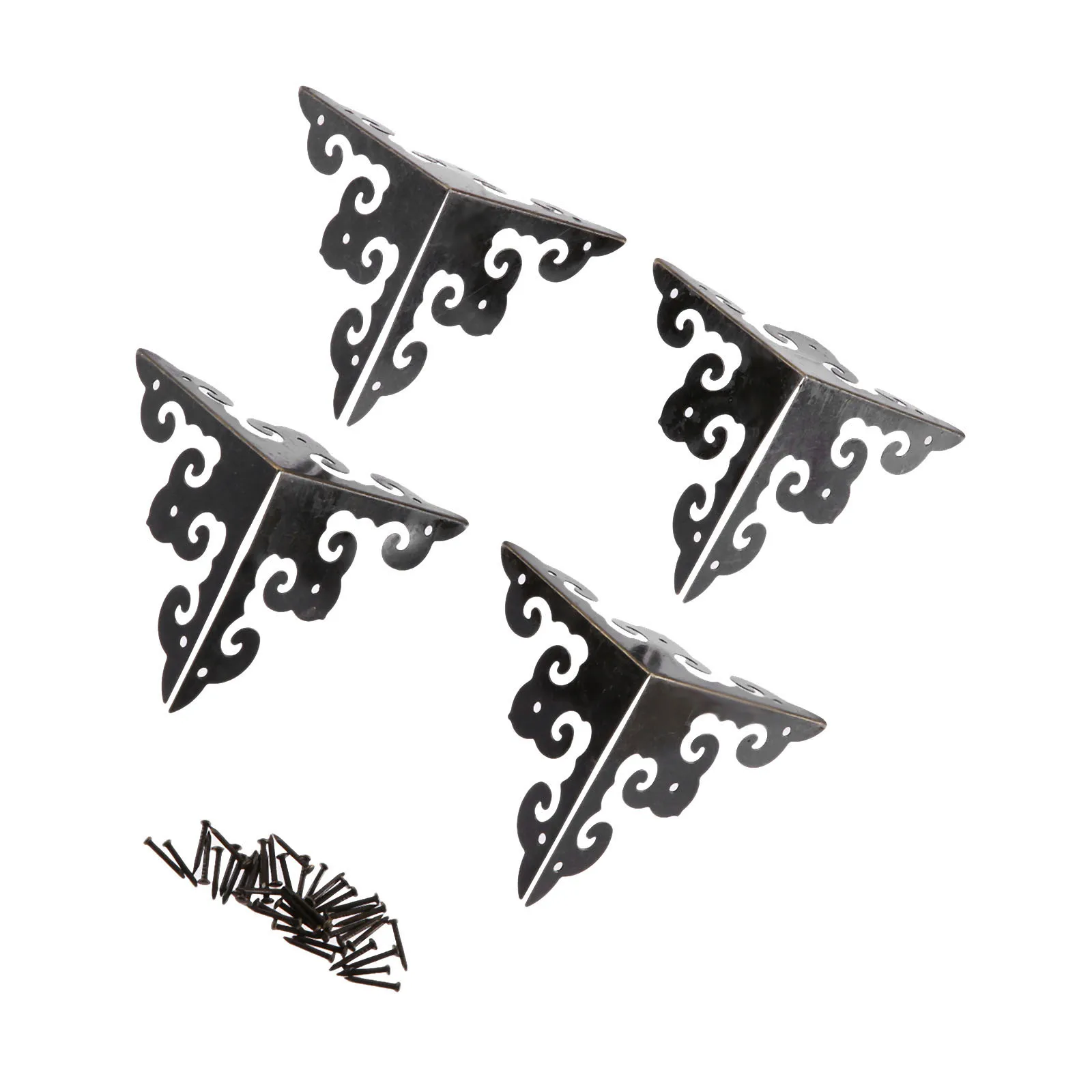 4PCS Antique Chinese Furniture Corner Decorative Protectors For Wood Case Table Desk Xiangyun Pattern Package With Nails 50*50mm