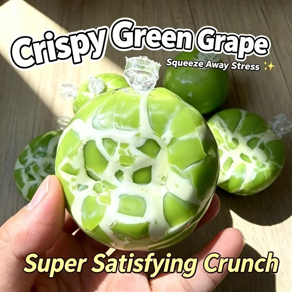 Knusprige Grüne Trauben-Quetschbälle mit Knackender Hülle, ASMR Squishy Spielzeug zur Stresslinderung, Dekompression, Desktop-Neuheit, Geschenk – Detail 1