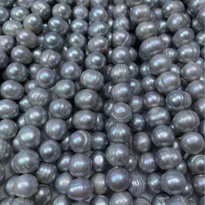 Grey 18“9-10mm Thread Punch Natural Pearl  Necklace