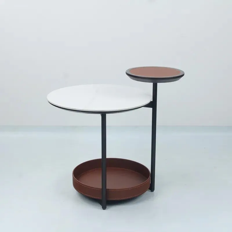 for Ceramic top saddle leather carbon steel leg frame modern simple side table coffee table