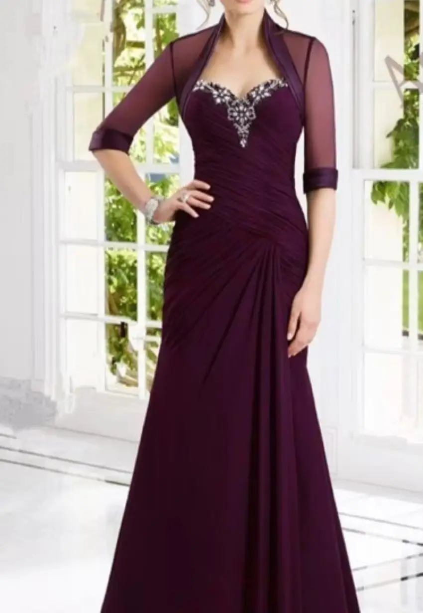 Simple Draped Lace Ruffles Sheath Backless Sweep Train Prom Dress Long Mom Party Gown Modern V-Neck Mother of the Bride Dresses