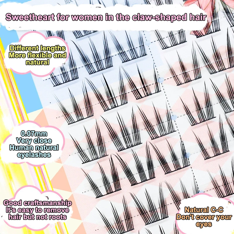 10 Rows/60 Clusters Press On Lashes Glueless Pre-Bond Technology DIY Reusable Self Adhesive Realistic Eyelash Cute Sweet