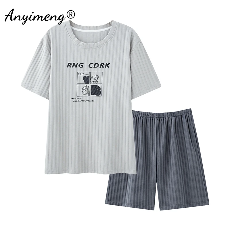 Neue Sommer Männer Faux Baumwolle Pyjamas kurze Ärmel Shorts Nachtwäsche plus Größe L-3XL Homewear für junge Mann Pullover Pyjamas