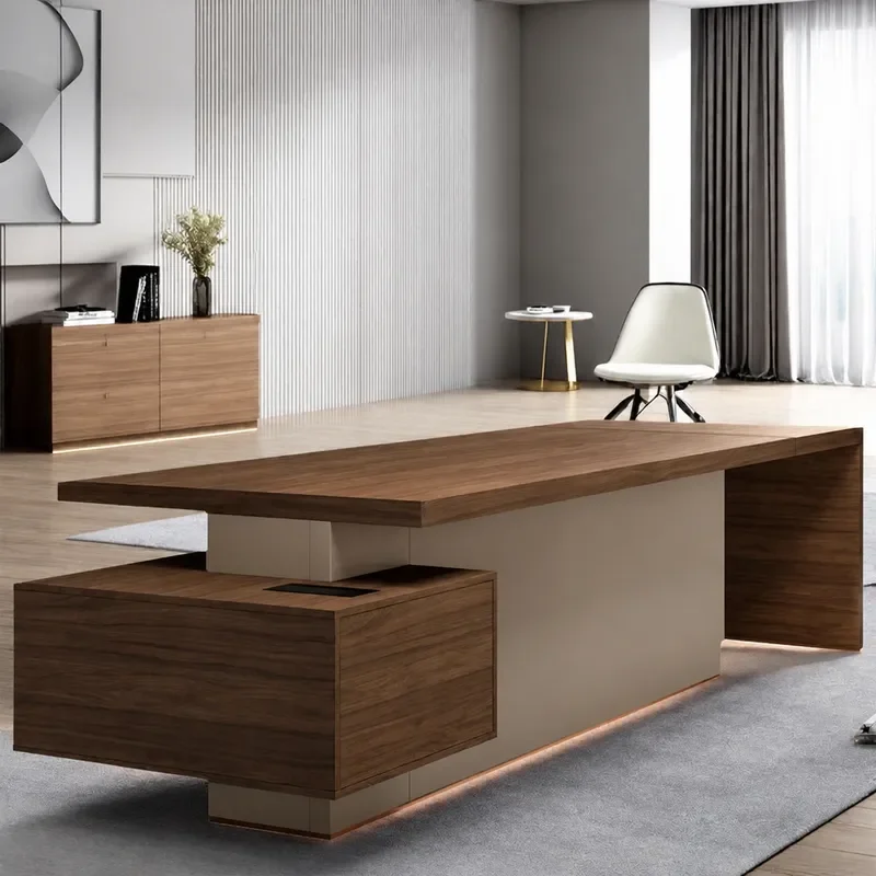 Walnut Solid Wood Multi Layer Board Executive Desk Computer Desk General Manager Office Desk
