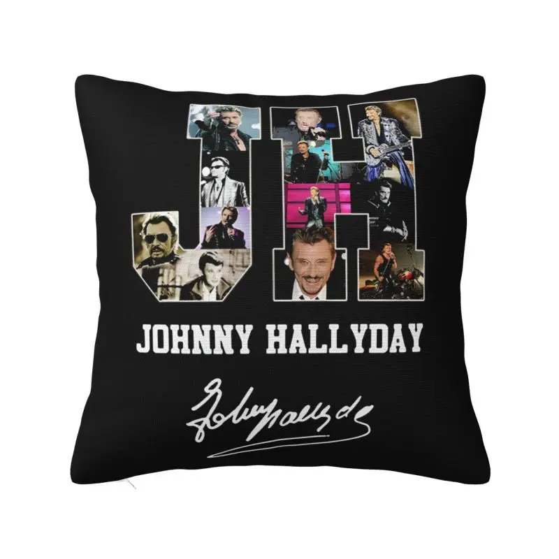 French Rock Legend Johnny Hallyday Throw Pillow Case 66*66cm for Sofa Cushion Cover Polyester Pillowcase Double-sided Printing