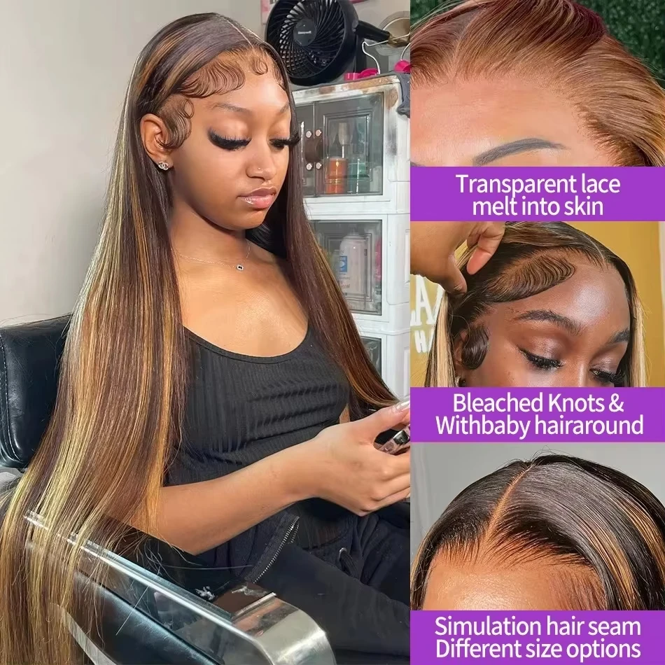 13x4 Hd Highlightวิกผมสีลูกไม้ด้านหน้าผมมนุษย์Wigsสําหรับผู้หญิงน้ําผึ้งสีบลอนด์ตรงHdวิกผมลูกไม้ด้านหน้าด้านหน้ามนุษย์ผม