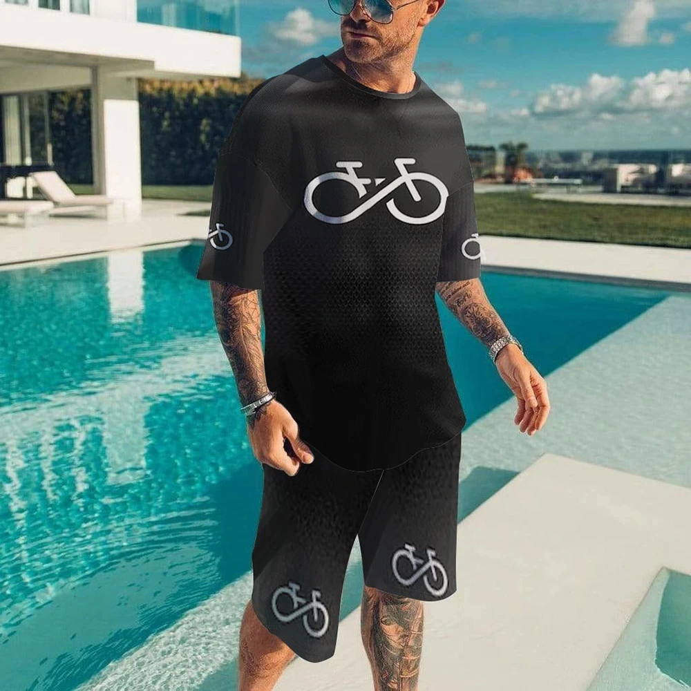 

Мужской комплект из 2 предметов, Винтажная футболка с 3D-принтом ЭКГ и шорты в стиле унисекс