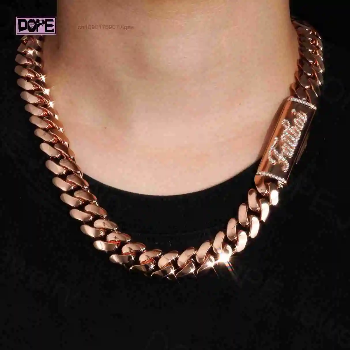 15mm Hiphop Moissanite Cuban Chain Custom Lock with 925 Sterling Silver Gold Plated Customizable Lock Moissanite Cuban Chain.