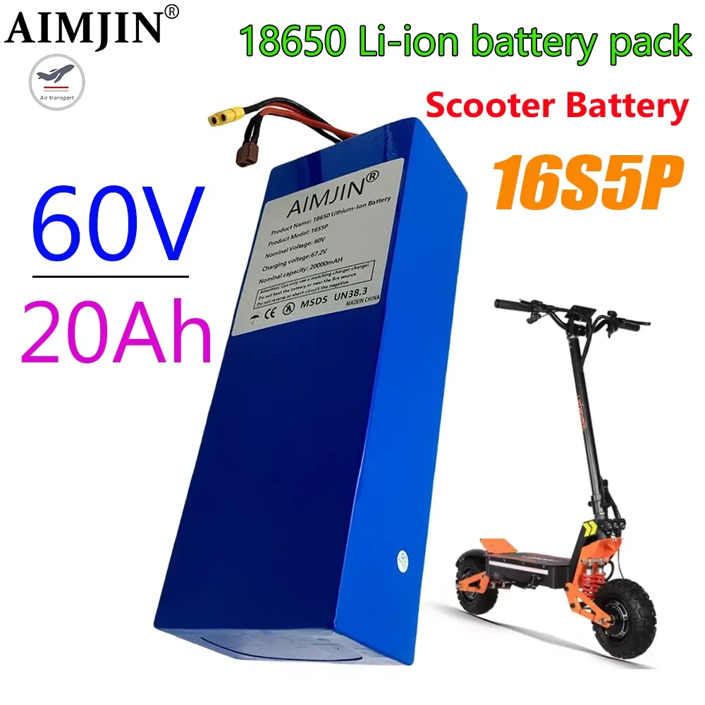 

16S5P 60V 20Ah lithium battery pack 2000W high-power with built-in BMS for Motorcycle, scooter, Bicycle MotorReplace battery