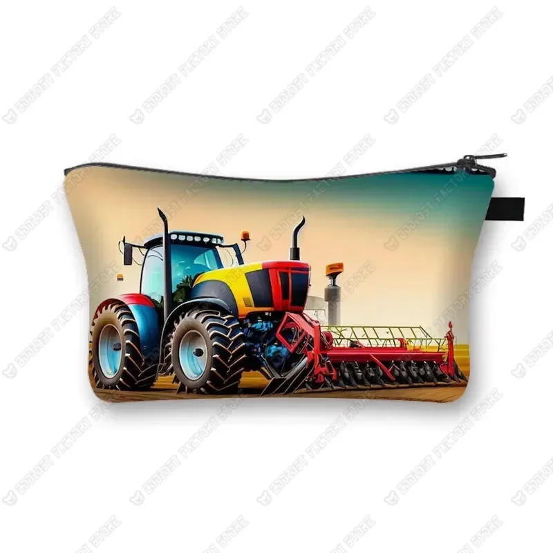 Play with Tractor Cosmetic Bag Farm Tractor Cosmetic Case Harvest Tractor Makeup Box Storage Pouch Makeup Bag Woman Wallet