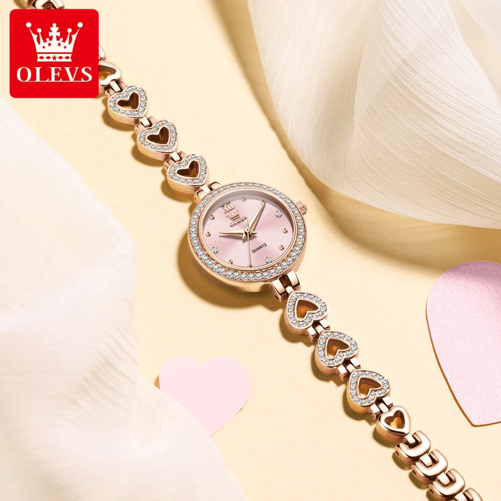 OLEVS Women's Quartz Watch Fashion Love Heart Diamond Bracelet Wristwatch for Woman Luxury Elegant Ladies Waterproof Watch 7139