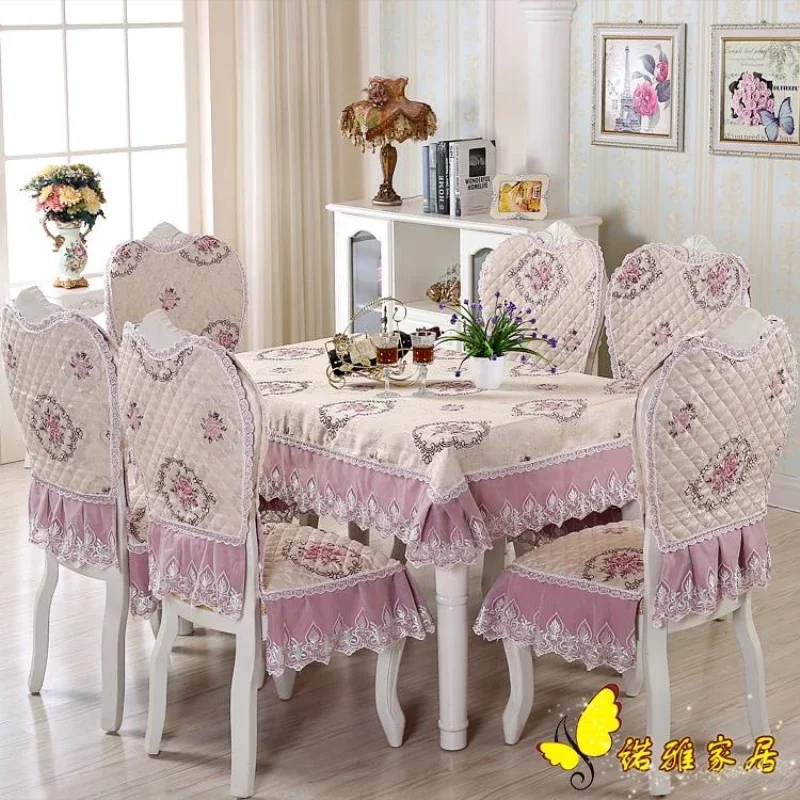 European luxury thick pink Jacquard table cloth chair covers cushion chair cover Pastoral lace cloth set tablecloths