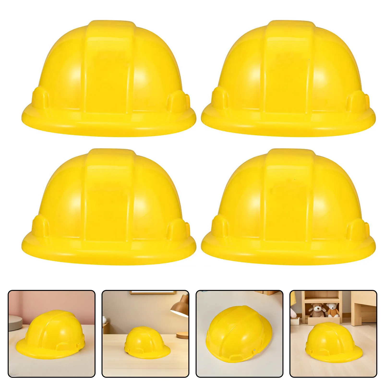 

4Pcs Yellow Construction Hats Kids Plastic Safety Helmets Role Play Theme Party Accessories Children Builder Hats