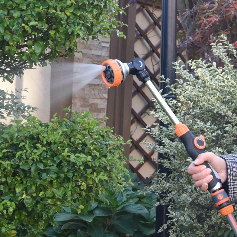 Car Sprayer Garden Hose Wand Heavy-duty Metal Watering Wand with 180° Swivel Ratcheting Head 8 Spray Patterns Hose Nozzle