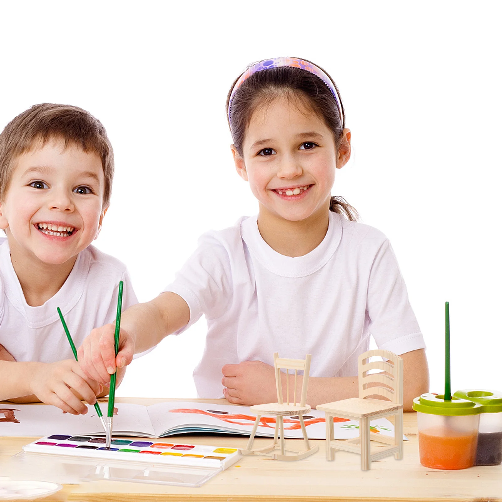 Mini mecedora de madera para niños, Kit de bricolaje, accesorios de muebles creativos y paciencia, decoración para casa de muñecas, 2 uds.