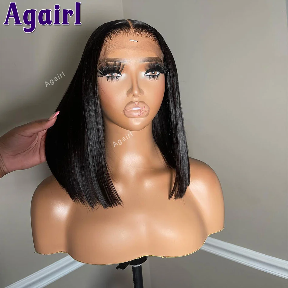 Wig Bob pendek merah sorot rambut manusia dengan kepadatan 180% penuh 13X4 renda Frontal Wig pendek Bob lurus renda depan Wig untuk WANITA HITAM