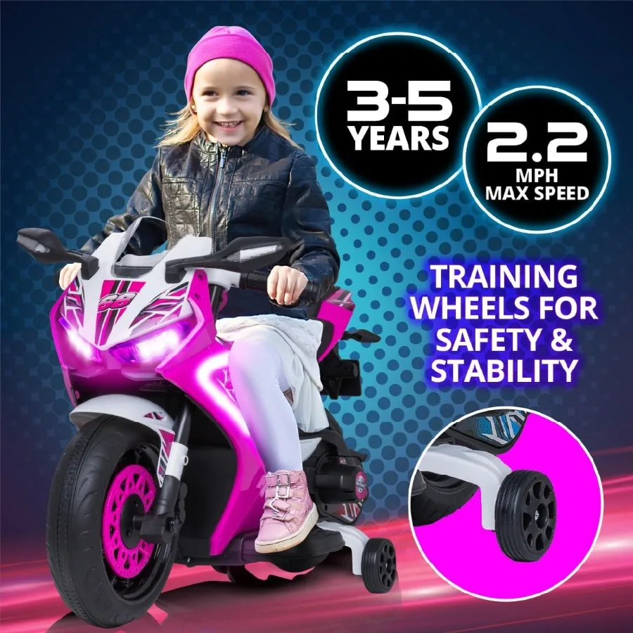 6V Glow elektrische peuter kindermotorfiets - peuterfiets, binnen-/buitenspeelgoed, duurzaam, LED-koplampen en lichaamslicht, realistc S