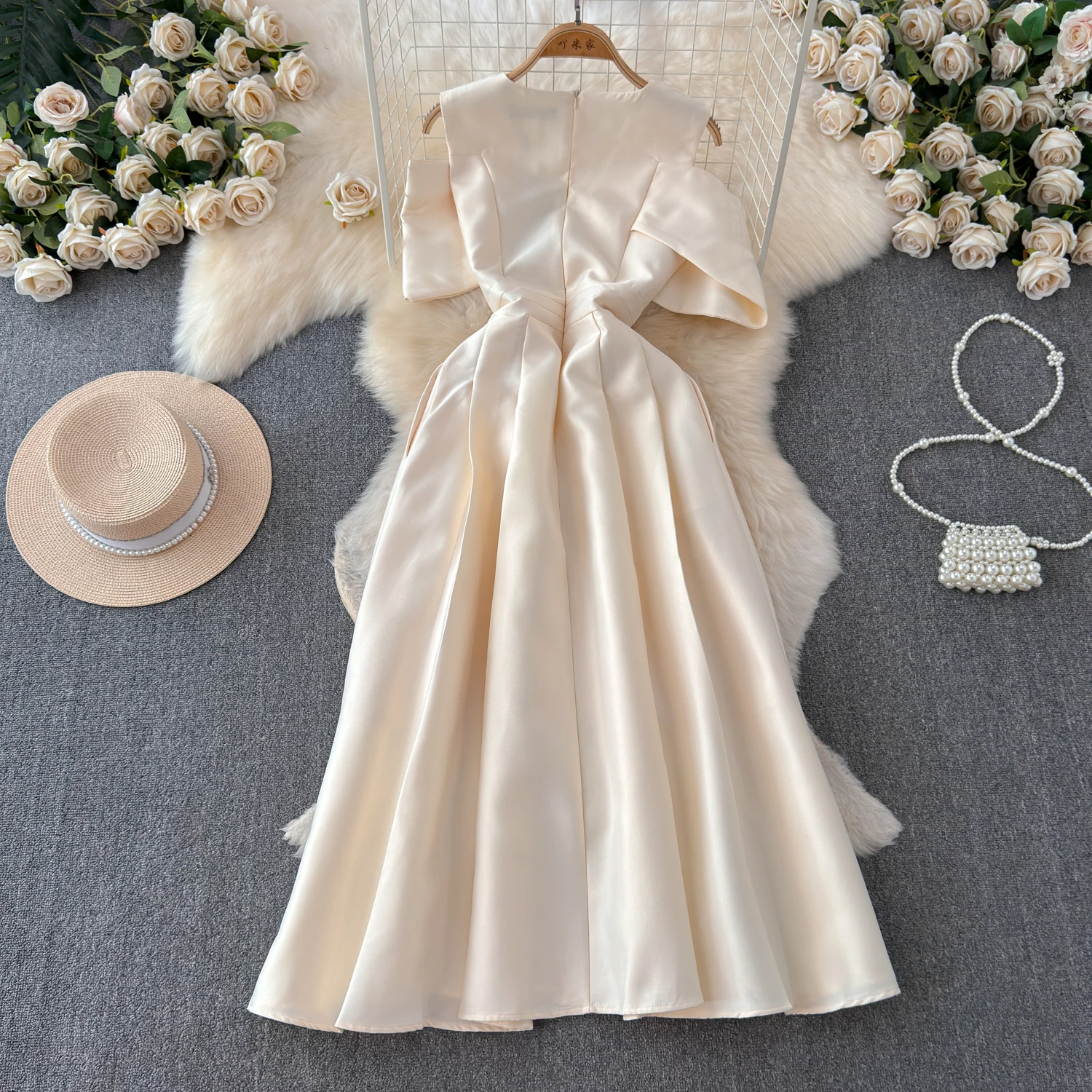 High Quality Banquet Parties Long Dresses Shoulder Baring High Waist Big Swing Ladies' Light Luxury Dress