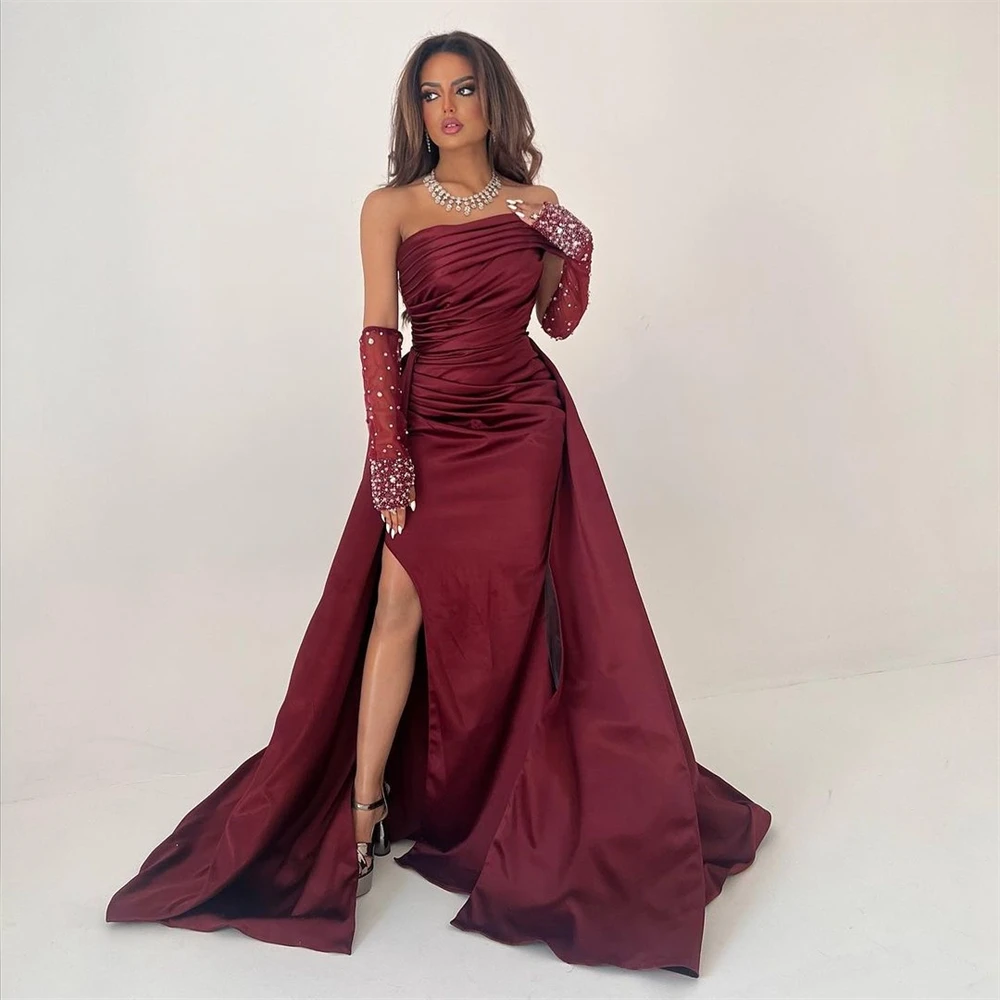 Jiayigong sparkle Strapless Sheath Celebrity Sequin Fold Satin Occasion Evening Gown vestidos de ocasião formal فساتين سهره