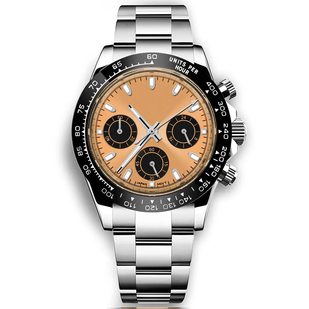 Logo personalizzato 39mm Orologi da uomo Vetro zaffiro Lusso VK63 Movimento al quarzo Orologio sportivo da uomo Orologio cronografo