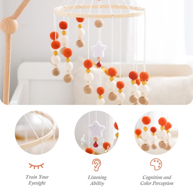 Baby Colorful Bed Bell Wooden Mobile Hanging Toy 0-12 Months Newborn Crib Mobile Ball Pendant Toy Bed Holder Bracket Kid Gifts