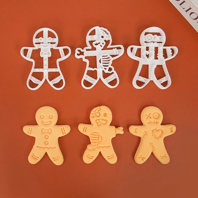 Halloween Gingerbread Man Skull Cookie Cutter Christmas 3D Plastic Skeleton Biscuit Mold Fondant Pastry Cartoon Cake Decoration