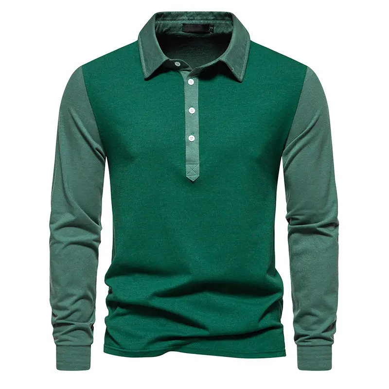 Spring Autumn Fashion Men\'s Polo Shirt Color Block Long-Sleeve Polo Shirts Casual Hip Hop Patchwork Lapel Top Shirts