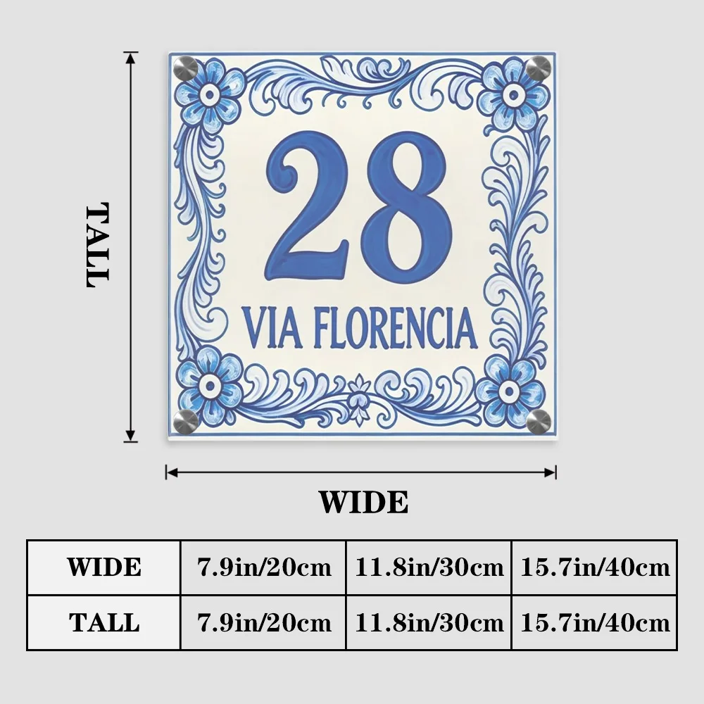 Custom Acrylic House Number Sign Personalized Street Address Plaque Italian Floral Vintage Door Sign for Villa Home Outdoor Deco